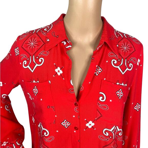 L'Agence Jacqueline Red Bandana Paisley Print Button Down Shirt SZ S - Picture 4 of 11